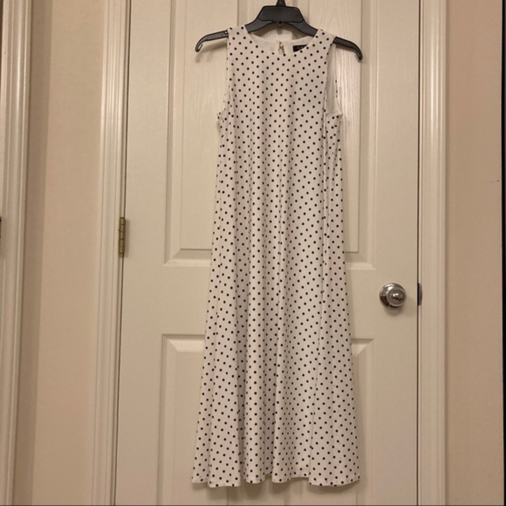 Lauren Ralph Lauren Polka-Dot Jersey Midi Dress in Cream/Navy Size 4 - Picture 4 of 9